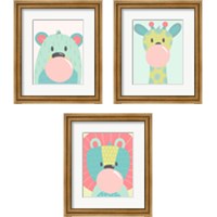 Framed 'Colorful Kids Animals 3 Piece Framed Art Print Set' border=