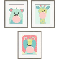 Framed 'Colorful Kids Animals 3 Piece Framed Art Print Set' border=