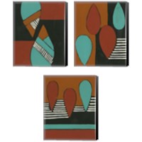 Framed 'Rust & Teal Patterns 3 Piece Canvas Print Set' border=