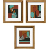 Framed 'Rust & Teal Patterns 3 Piece Framed Art Print Set' border=