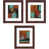 Framed 'Rust & Teal Patterns 3 Piece Framed Art Print Set' border=