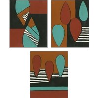Framed 'Rust & Teal Patterns 3 Piece Art Print Set' border=