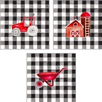 Framed 'Fun Farm Icon 3 Piece Art Print Set' border=
