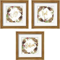 Framed 'Gold Christmas Wreath3 Piece Framed Art Print Set' border=