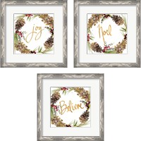 Framed 'Gold Christmas Wreath3 Piece Framed Art Print Set' border=