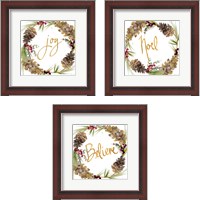 Framed 'Gold Christmas Wreath3 Piece Framed Art Print Set' border=