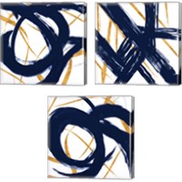 Framed 'Navy with Gold Strokes 3 Piece Canvas Print Set' border=