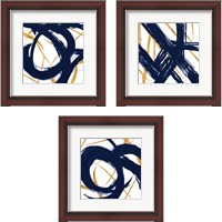 Framed 'Navy with Gold Strokes 3 Piece Framed Art Print Set' border=
