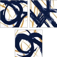 Framed Navy with Gold Strokes 3 Piece Art Print Set