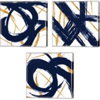 Framed 'Navy with Gold Strokes 3 Piece Canvas Print Set' border=