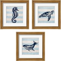 Framed 'Surf Side Stripe 3 Piece Framed Art Print Set' border=