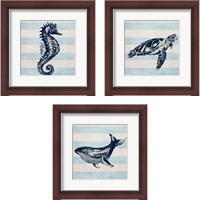 Framed 'Surf Side Stripe 3 Piece Framed Art Print Set' border=