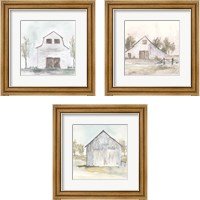 Framed 'White Barn 3 Piece Framed Art Print Set' border=