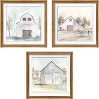 Framed 'White Barn 3 Piece Framed Art Print Set' border=