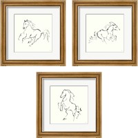 Framed 'Line Horse 3 Piece Framed Art Print Set' border=