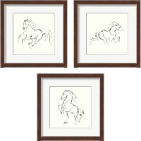 Framed 'Line Horse 3 Piece Framed Art Print Set' border=