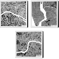 Framed 'City Maps Black 3 Piece Canvas Print Set' border=