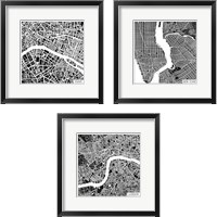 Framed City Maps Black 3 Piece Framed Art Print Set