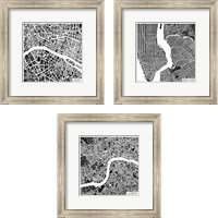 Framed 'City Maps Black 3 Piece Framed Art Print Set' border=