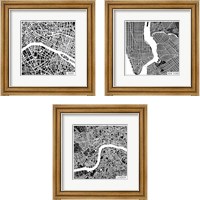 Framed 'City Maps Black 3 Piece Framed Art Print Set' border=