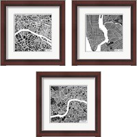 Framed 'City Maps Black 3 Piece Framed Art Print Set' border=