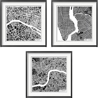 Framed City Maps Black 3 Piece Framed Art Print Set