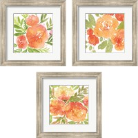 Framed 'Peachy Floral 3 Piece Framed Art Print Set' border=