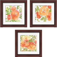 Framed 'Peachy Floral 3 Piece Framed Art Print Set' border=