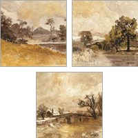 Framed 'Traditional Landscape 3 Piece Art Print Set' border=