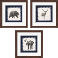 Framed 'Blue Cliff Mountains 3 Piece Framed Art Print Set' border=