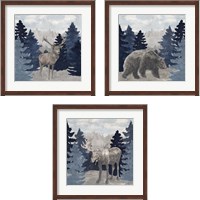 Framed 'Blue Cliff Mountains 3 Piece Framed Art Print Set' border=