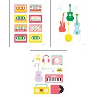 Framed 'Lets Listen to Music 3 Piece Art Print Set' border=