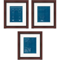 Framed 'Architectural Columns Blueprint 3 Piece Framed Art Print Set' border=