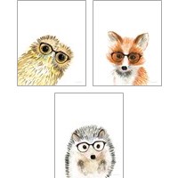 Framed 'Animal in Glasses 3 Piece Art Print Set' border=