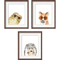 Framed 'Animal in Glasses 3 Piece Framed Art Print Set' border=