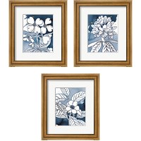 Framed Indigo Blooms 3 Piece Framed Art Print Set