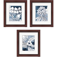 Framed 'Indigo Blooms 3 Piece Framed Art Print Set' border=