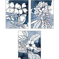 Framed 'Indigo Blooms 3 Piece Art Print Set' border=