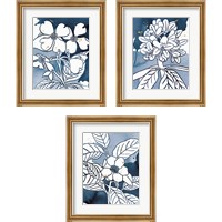 Framed 'Indigo Blooms 3 Piece Framed Art Print Set' border=