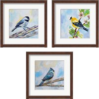 Framed Birds on Blue 3 Piece Framed Art Print Set