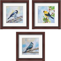 Framed 'Birds on Blue 3 Piece Framed Art Print Set' border=