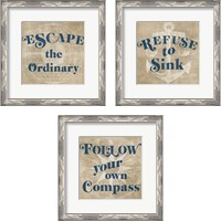 Framed Burlap World Map 3 Piece Framed Art Print Set