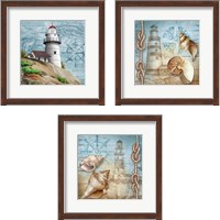 Framed 'Lighthouse 3 Piece Framed Art Print Set' border=