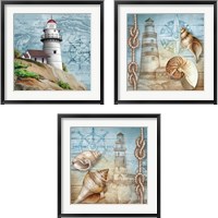 Framed 'Lighthouse 3 Piece Framed Art Print Set' border=