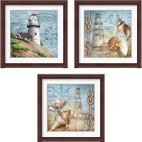 Framed 'Lighthouse 3 Piece Framed Art Print Set' border=