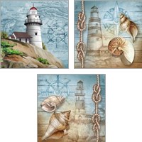 Framed 'Lighthouse 3 Piece Art Print Set' border=