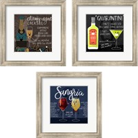 Framed 'Cartoon Cocktails 3 Piece Framed Art Print Set' border=