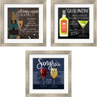 Framed 'Cartoon Cocktails 3 Piece Framed Art Print Set' border=