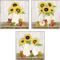 Framed 'Fall Sunflowers 3 Piece Art Print Set' border=
