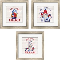 Framed 'Patriotic Gnomes 3 Piece Framed Art Print Set' border=